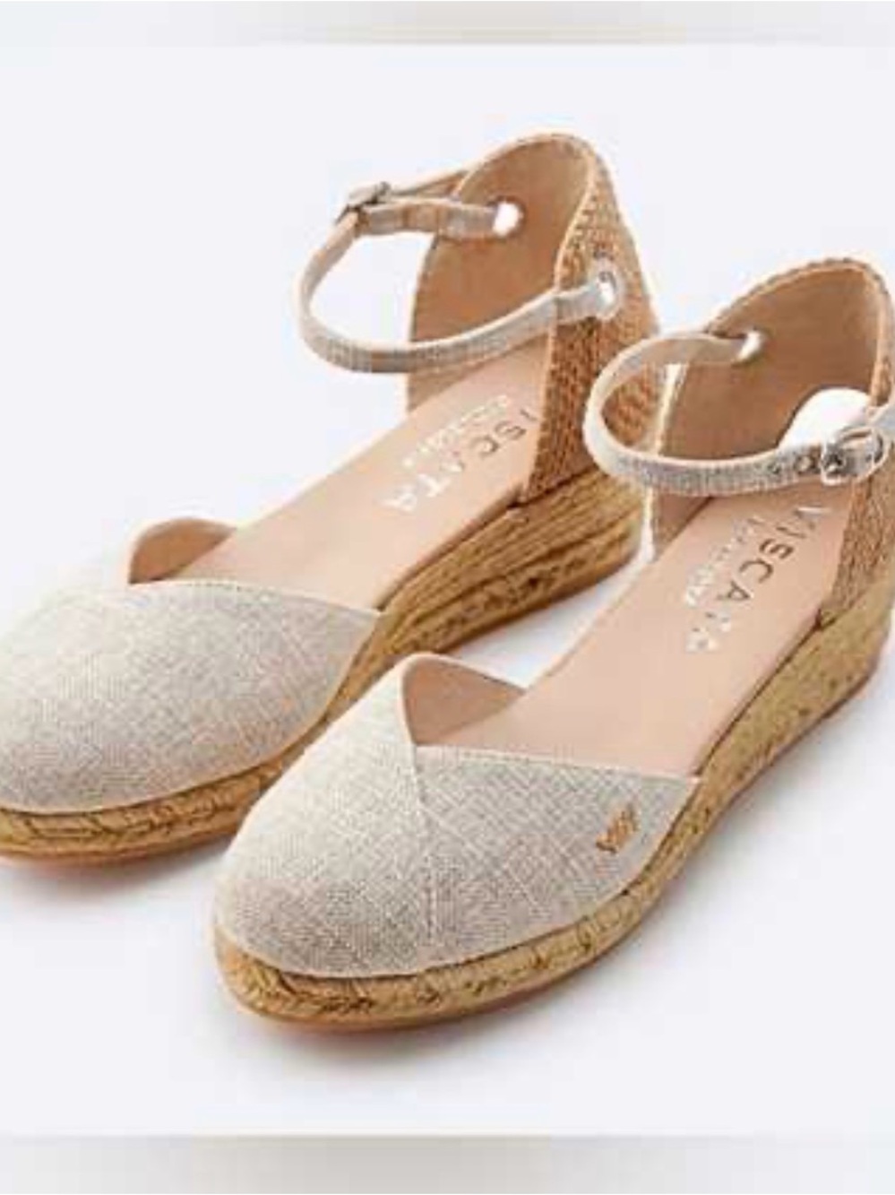 Wedge Espadrille Ankle-Strap Sandals in Natural Beige